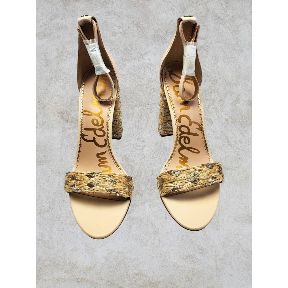 NWT Sam Edelman Yoana Sand Raffia Block Heel Ankle Strap Sandals Womens 10M - Picture 8 of 9